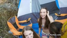 Three besties sucking dick during camping