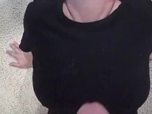 amateur gets cum on giant tits in black shirt