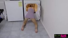 Red head step sister stuck in the dryer gets fucked from behind