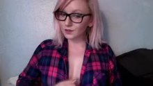 Pink hair and glasses