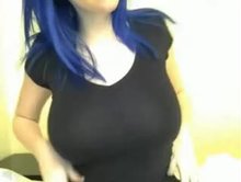 Busty blue-haired girl