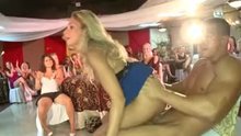 Cute blonde having sex in front of audience.