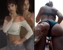 Emily Ratajkowski having her tits and ass groped by her friends