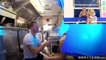 Tiny blonde gets it in the smoothie truck
