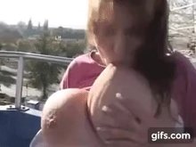 Milena Velba almost caught sucking her gigantic tits on a ferris wheel