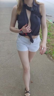 Watch my tits bounce as I walk down a busy street