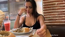 Pretty Girl At A Restaurant Tries Not To Moan With A Hidden Vibe.